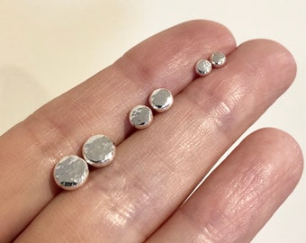 Silver stud earrings, argentium silver studs, hammered texture, 3 sizes in stock, 3mm, 5mm and 7mm, handmade by arc jewellery uk