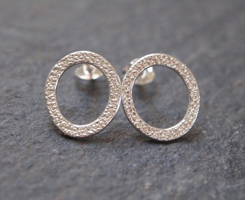 Silver Hoop Stud Earrings silver studs handmade from textured Etsy