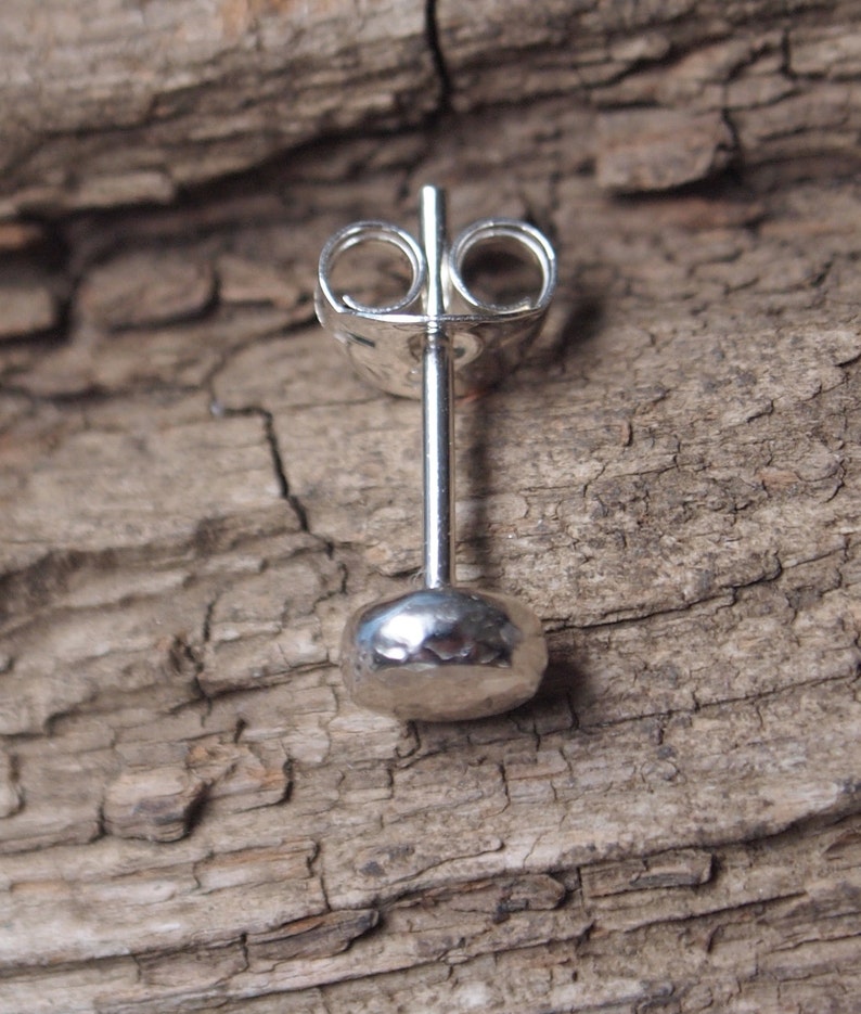 Single stud earring silver stud, one hammered Argentium silver earring for single piercing, 3mm, 5mm or 7mm diameter, handmade ARC Jewellery image 1