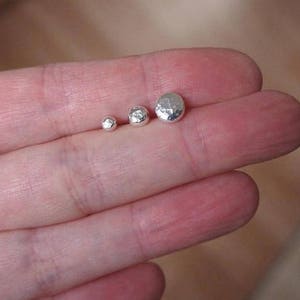 Small Round Silver Studs, Argentium silver hammered stud earrings, in stock in 3 sizes, single stud or pair, handmade by arc jewellery UK image 5