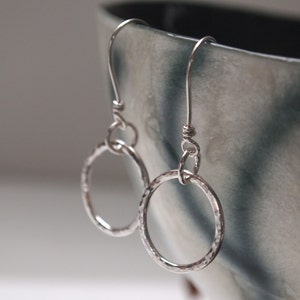 Hoops, Argentium Silver Hoop Earrings, Argentium, Hammered Silver Hoops, Dangle Earrings, Silver Drop Earrings, Handmade by ARC Jewellery UK