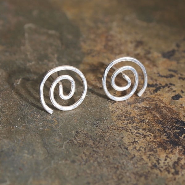 Silver Stud Earrings, Silver spiral studs, small silver stud earrings, Argentium silver earrings, handmade UK