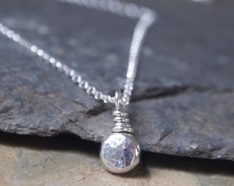 sterling silver layering necklace , dainty silver pebble pendant, chain options available, handmade by arcjewellery uk