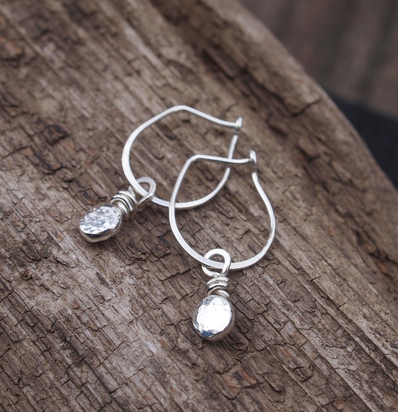 ARC Silver pebble drop earrings, silver drop earrings, argentium silver earrings, hammered silver, handmade, silver, jewelry, ARC Jewellery image 2