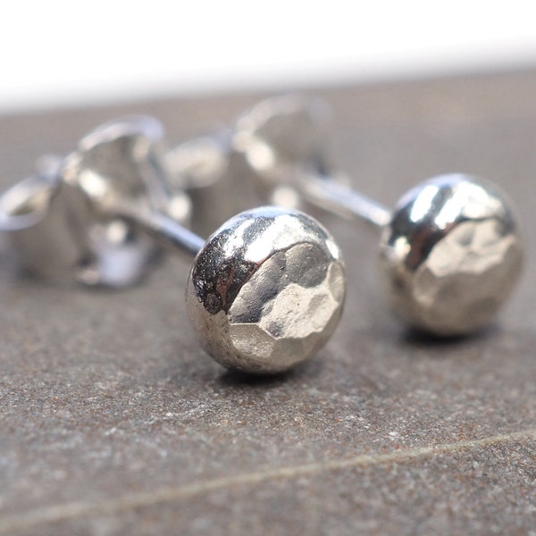 Silver studs, ARC stud earrings, hammered silver stud earrings, single or pair, 3, 5 or 7mm diameter, unisex studs earrings, Argentium