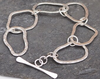 Bracelet, Argentium silver link bracelet, hammered silver, misshaped links, Argentium Silver, Hallmark, Large Link Bracelet, Handmade, ARC