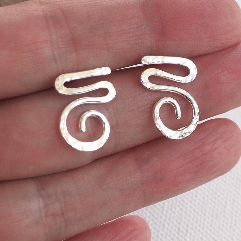 Spiral silver studs earrings, Argentium silver stud earrings, zigzag spiral stud, silver jewelry, hammered silver, handmade ARC Jewellery UK image 3