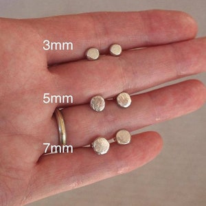 Silver studs, ARC stud earrings, hammered silver stud earrings, single or pair, 3, 5 or 7mm diameter, unisex studs earrings, Argentium image 3