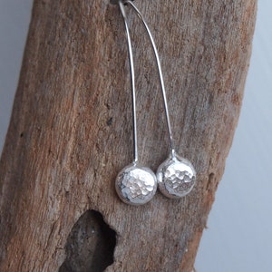 Argentium Silver Pebble Drop Earrings, Hammered Finish