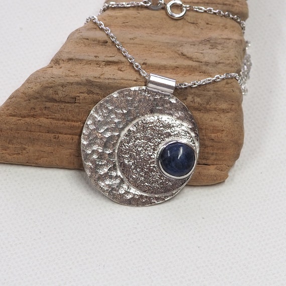 Blue Moon Silver Pendant Necklace, Hammered Silver, Sterling Blue Moon Silver Pendant Necklace, Hammered Silver, Sterling