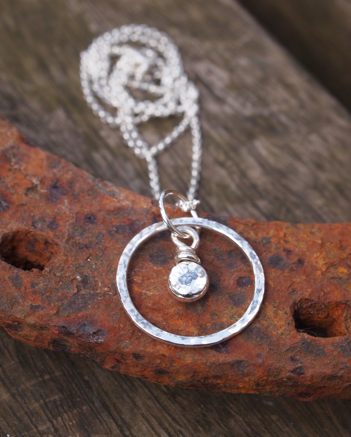 Sterling Silver Necklace Pendant Nugget Ring Pendant Chain - Etsy