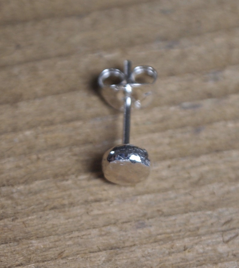 Single stud earring silver stud, one hammered Argentium silver earring for single piercing, 3mm, 5mm or 7mm diameter, handmade ARC Jewellery image 3