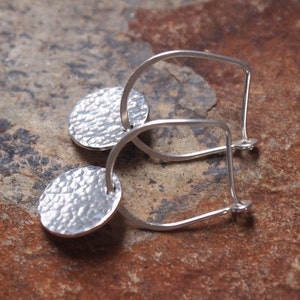 Silver disc earrings, Hoop disc earrings, Dangle disc earrings, Hammered silver, Sterling silver 925, handmade in UK by arcjewellery