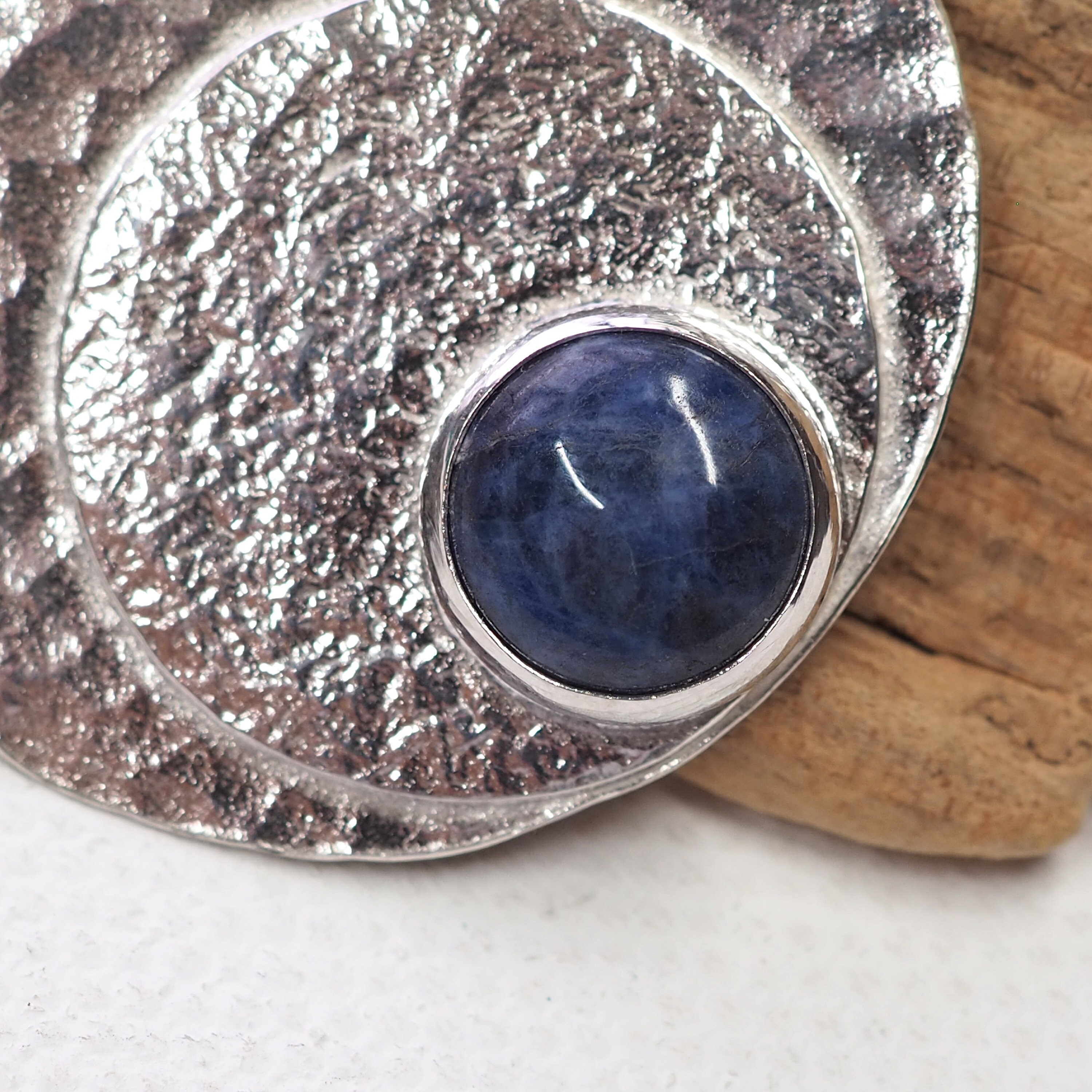 Blue Moon Silver Pendant Necklace, Hammered Silver, Sterling