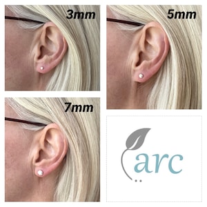 Silver studs, ARC stud earrings, hammered silver stud earrings, single or pair, 3, 5 or 7mm diameter, unisex studs earrings, Argentium image 2