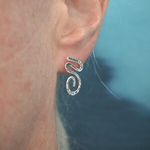 Spiral silver studs earrings, Argentium silver stud earrings, zigzag spiral stud, silver jewelry, hammered silver, handmade ARC Jewellery UK image 2