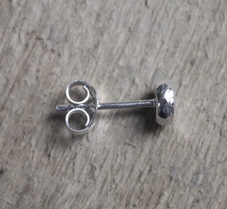 Single stud earring silver stud, one hammered Argentium silver earring for single piercing, 3mm, 5mm or 7mm diameter, handmade ARC Jewellery image 2