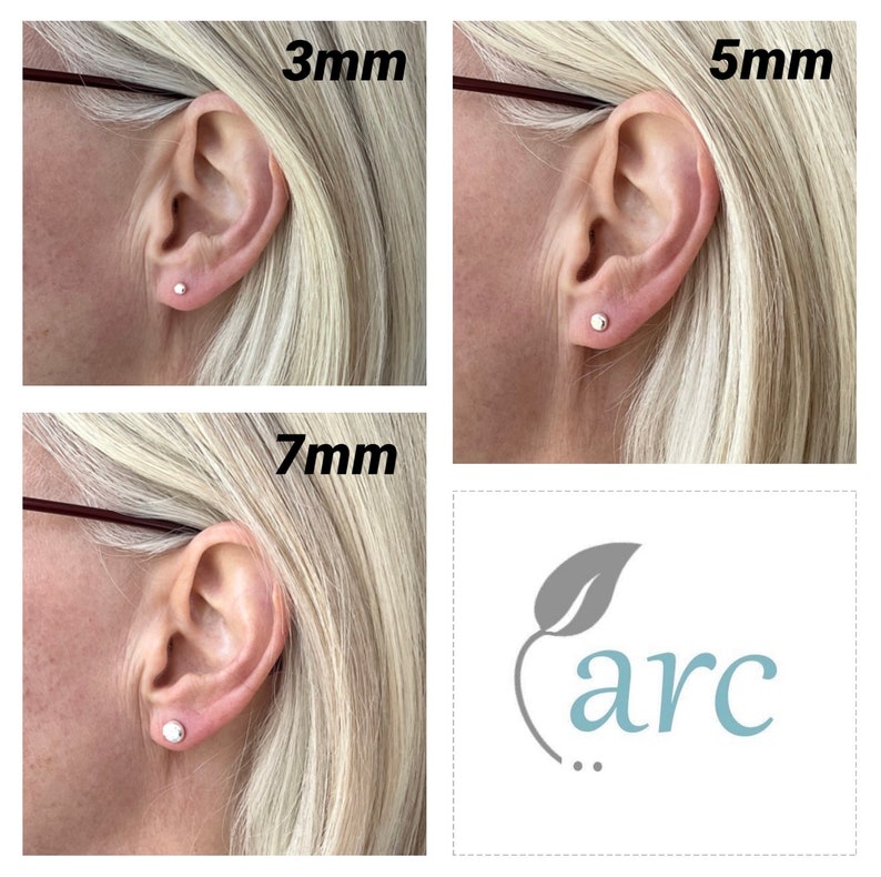 Small Round Silver Studs, Argentium silver hammered stud earrings, in stock in 3 sizes, single stud or pair, handmade by arc jewellery UK image 3