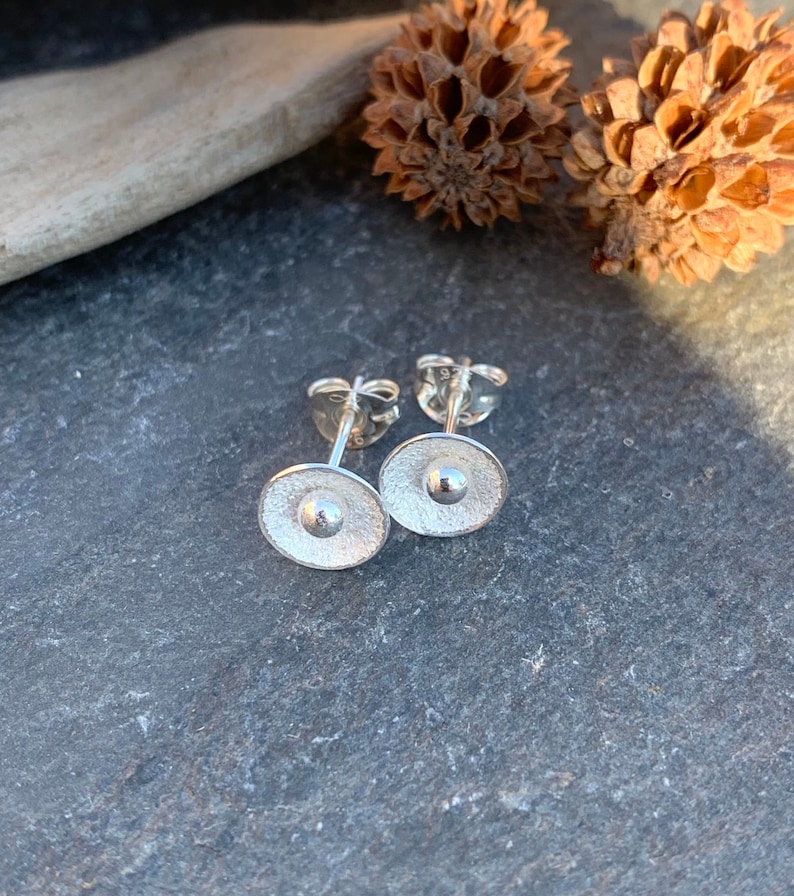 Studs, Argentium Silver stud earrings, round recycled silver stud earrings, texture silver stud earrings handmade by ARC Jewellery UK image 1