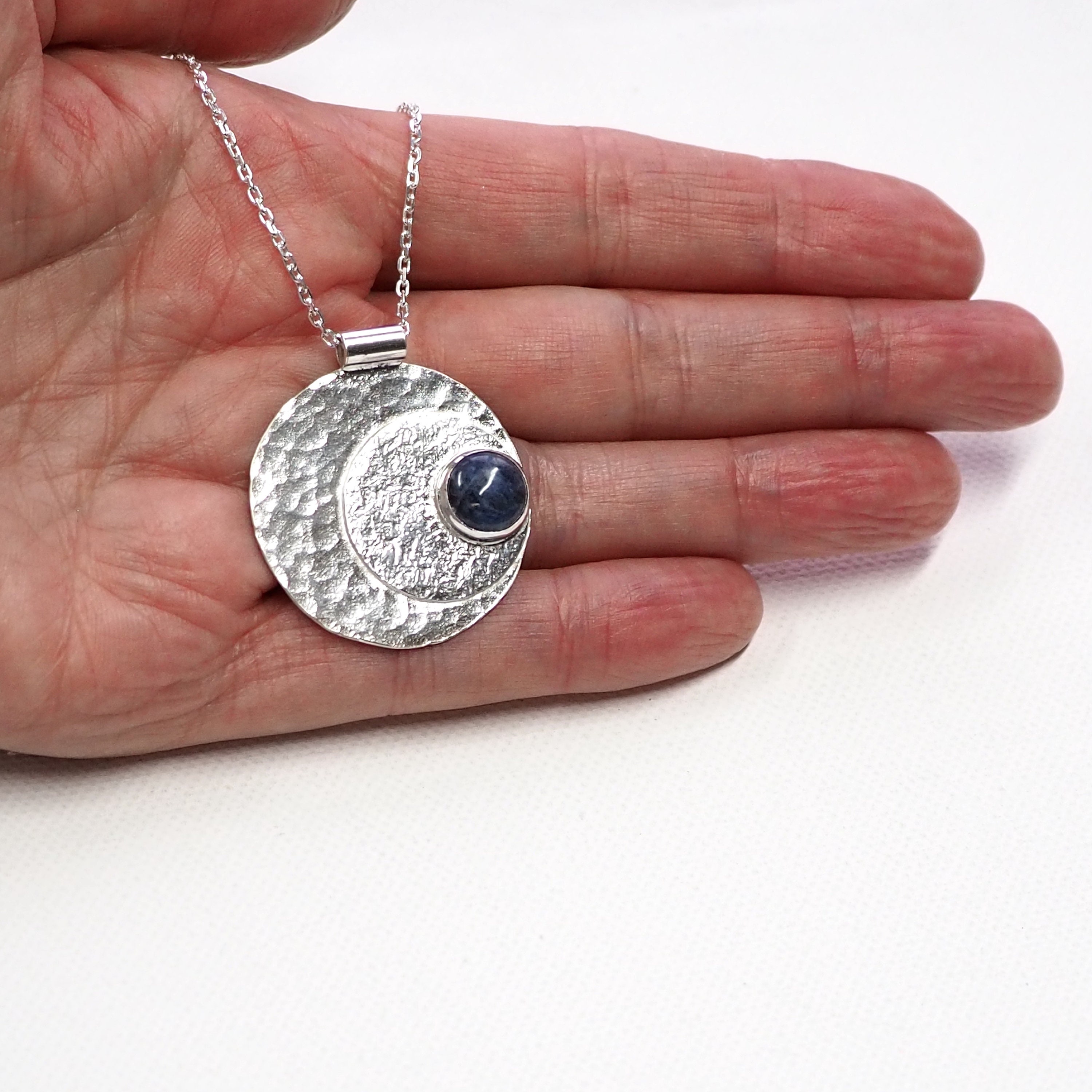 Blue Moon Silver Pendant Necklace, Hammered Silver, Sterling Blue Moon Silver Pendant Necklace, Hammered Silver, Sterling