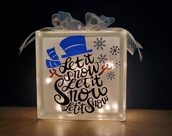 Lighted Christmas Glass Block: Snowman Holiday Decor