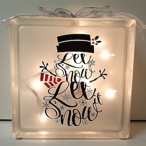 Glass Block, Lighted Glass Block, Lighted Glass Cube, Snowman Décor, Christmas Décor, Snowman Gift, Christmas Gift