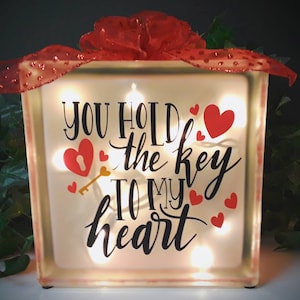 Lighted Glass Block, Glass Block, Valentine&#39;s Day Gift, Love Gift, Glass Cube