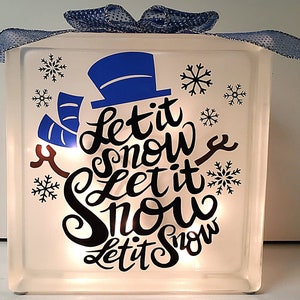 Glass Block, Lighted Glass Block, Lighted Glass Cube, Snowman Décor, Christmas Décor