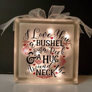 Lighted glass block - I Love You a Bushel and a Peck