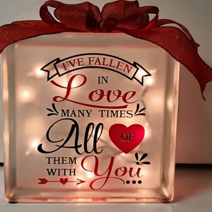 Lighted Glass Block, Glass Block, Glass Cube, Valentine&#39;s Day Gift
