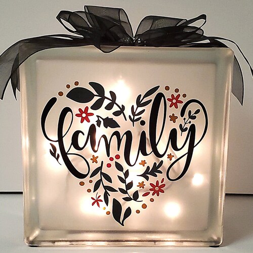 Lighted Glass Block: Family Saying, Home Decor