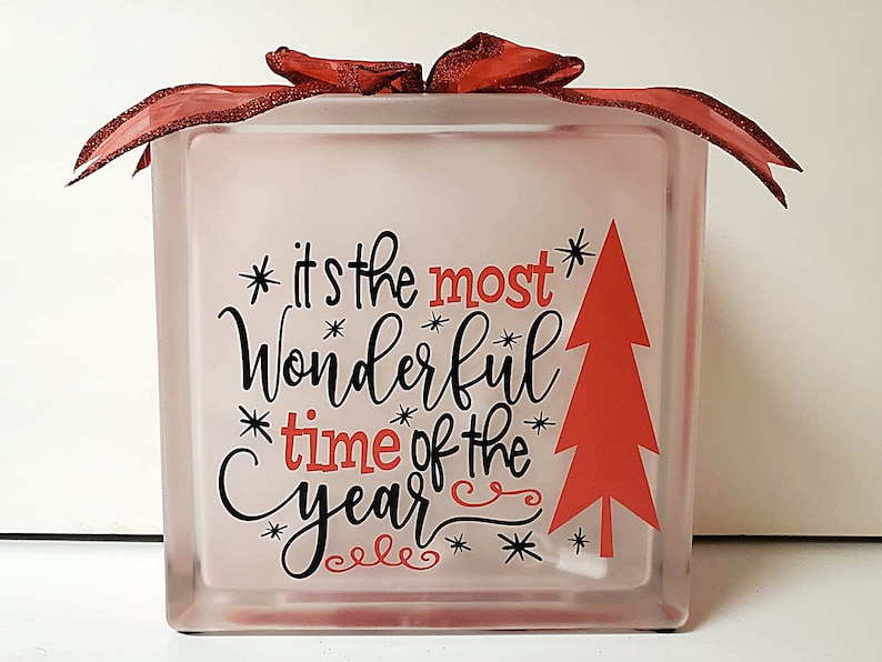 Glass Block, Lighted Glass Block, Christmas Décor, Christmas Gift