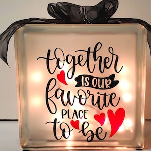 Glass Block, Lighted Glass Block, Glass Cube, Valentines Day, Love Gift