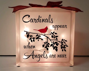 Glass Block, Glass Block Lights, Glass Cube, Memorial Glass Block, Cardinal Saying