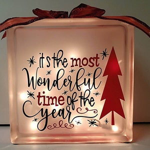 Glass Block, Lighted Glass Block, Christmas Décor, Christmas Gift, Glass Cube