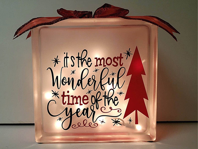 Glass Block, Lighted Glass Block, Christmas Décor, Christmas Gift