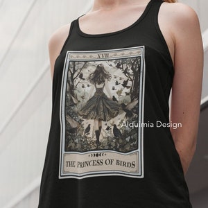 Camiseta sin mangas de pájaros, La princesa de los pájaros Tarot Card Tank Top, Camisa de pájaro Observador de aves Regalo Observación de aves Amante de las aves