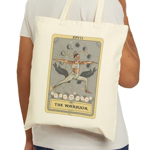 Yoga Tote Bag, The Warrior Tarot Card Tote Bag, Yoga Pose Canvas ToteBag Yoga Lover Gifts voor Yogi