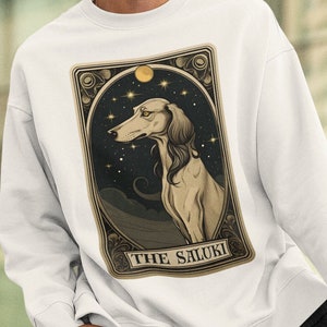 Felpa con carta dei tarocchi Saluki, felpa Saluki, regali per il proprietario Saluki Maglione per cani Saluki Regali maglione Saluki