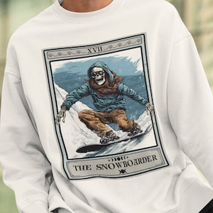 Snowboard Sweatshirt Snowboarder Tarot Card Sweatshirt, Skeleton Snowboarding Gift For Snowboarder Gifts