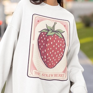 Sudadera de fresa, sudadera con cartas del tarot de fresa, regalos para amantes de las fresas