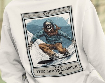 Snowboard Sweatshirt Snowboarder Tarot Card Sweatshirt, Skeleton Snowboarding Gift For Snowboarder Gifts