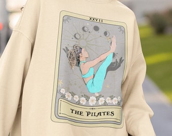 Sudadera Pilates, La sudadera con cartas del tarot de Pilates, Ideas de regalos para amantes de Pilates Regalos de Pilates Cuello redondo de Pilates