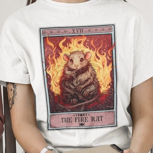 Camicia dello zodiaco cinese del ratto di fuoco, la camicia dei tarocchi del ratto di fuoco, maglietta dello zodiaco cinese del ratto