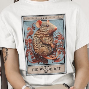 Camisa do zodíaco chinês do rato de madeira, camisa do cartão de tarô do rato de madeira, camiseta do zodíaco chinês do rato