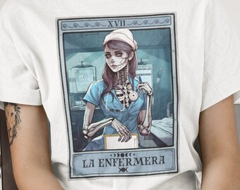 Camicia Enfermera Maglietta da infermiera latina, Camicia dei tarocchi Enfermera Infermiera latina spagnola bilingue NR, Camicia dei tarocchi dell'infermiera oncologica di emergenza ER