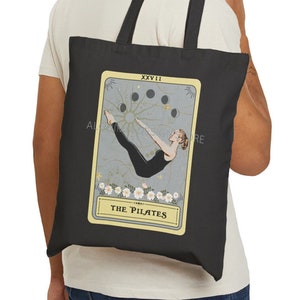 Pilates Tote Bag, The Pilates Tarot Card Tote Bag, Pilates Lover Gifts Pilate Poses Canvas Bag Pilates Totebag 15&quot; x 16&quot;