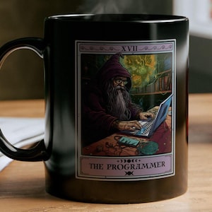Taza negra de regalo para programador, taza de la carta del tarot del programador, regalo para codificador, taza negra de 11 oz, amante de la informática