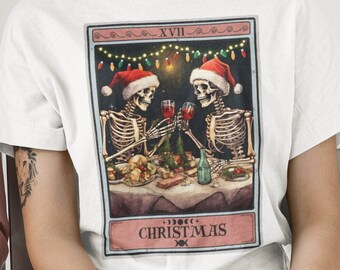 Kerstshirts, kerstdiner shirt, kerst tarotkaart shirt skelet kerst tshirt geschenken