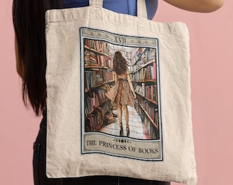 Boek Tote Bag, de prinses van boeken Tarot Card Tote Bag, Reader Tote Bag Boek lezen minnaar Canvas Shopping Tote Bag 15 "x 16"